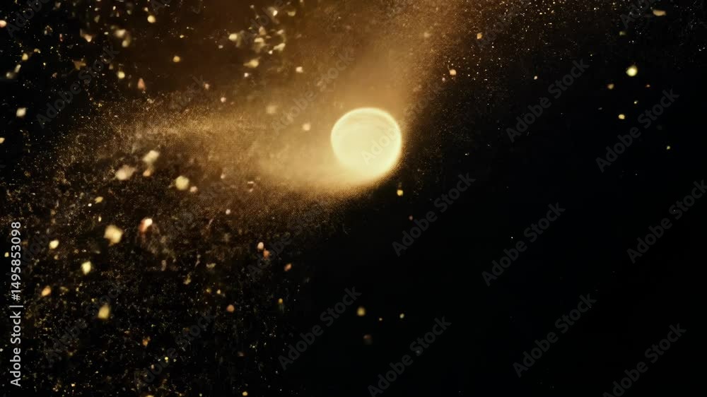 Poster Abstract dynamic cloud of dust particles dispersing against black background in explosion