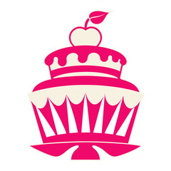 Pink cake with cherry on top illustration
