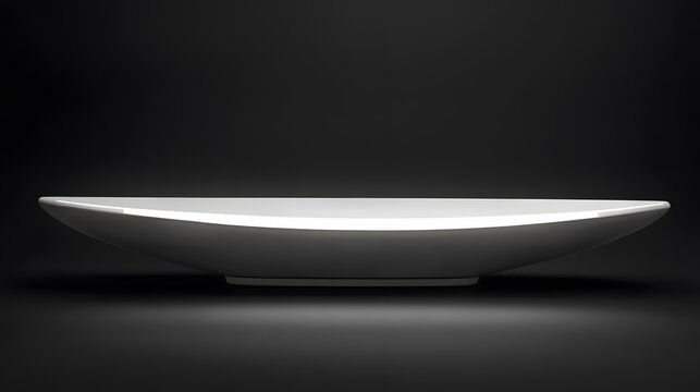 Sleek, modern, decorative,  white, oblong, vessel,  against, dark, background.