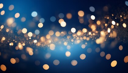 abstract blurred bokeh of holiday lights over dark blue background