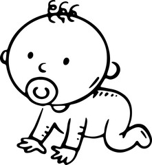 Isolated outline illustration of a baby with a pacifier