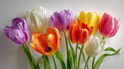 Fototapeta premium Colorful tulip bouquet on white background