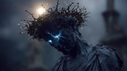 generative art. A character in the technology of the future. fragmentary, disruptive delays in the perception of the cyber mage of the digital shaman