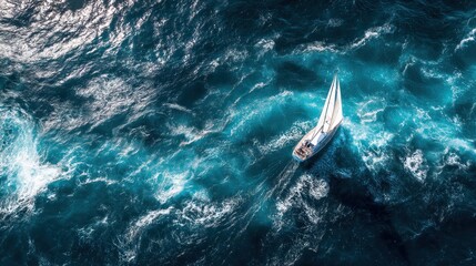 Obraz premium Sailing a yacht through a turbulent sea