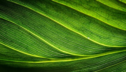 close up glowing vein of green leave texture