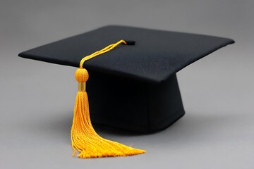 a black graduation cap with a yellow tassel .