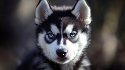 Obraz premium Captivating Close-Up of an Adorable Siberian Husky Puppy with Striking Blue Eyes