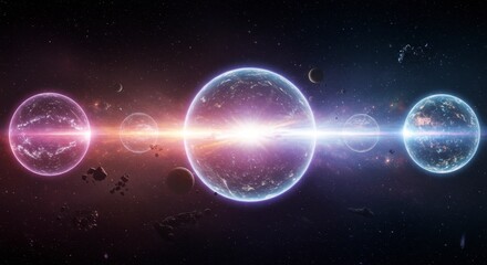 Fototapeta premium Two glowing planets with cosmic light
