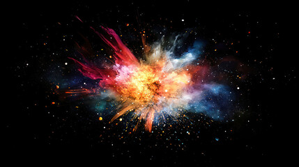 Bright supernova explosion with colors and cosmic debris spreading out