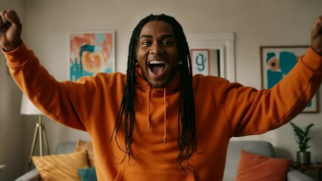 African American Man celebrating Juneteenth Day at home