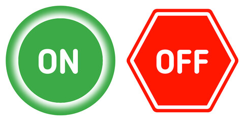 Green ON Button and Red OFF Sign Icon – Power Control Switch Graphic for UI & Print Design