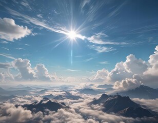 Azure sky, ethereal wisps link earth & heavens,  serene, sky