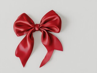 Elegant Red Satin Bow on a Neutral Background for Gift Wrapping