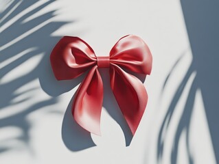 Elegant Red Satin Bow with Soft Shadows on a Light Background