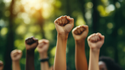 Raised Fists of Diverse People During Juneteenth Protest Outdoors