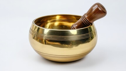 Antique brass singing bowl with wooden striker for meditation and mindfulness practices