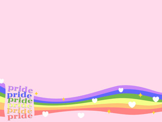 abstract rainbow banner with pride letters in minimal, modern style for pride month in pink background
