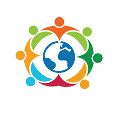Diversity People Around Globe Logo Design Template