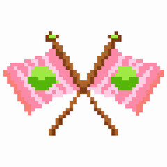 Obraz premium Pixel art butterfly illustration symmetrical wings, pink and green design, retro aesthetic, digital art
