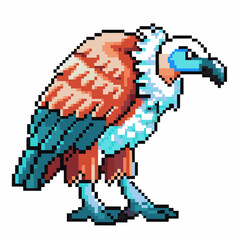 Pixel art vulture retro bird design with bright colors, illustrating wildlife and nature