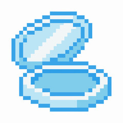 Obraz premium pixel art blue open compact mirror retro digital illustration