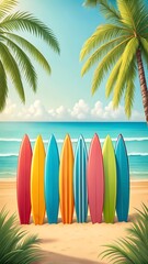 Colorful Surfboards on Tropical Beach