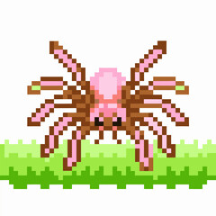 Fototapeta premium pixelated spider on grass platform in retro game art