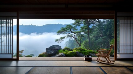 Tranquil Japanese-style room with mountain view (1)