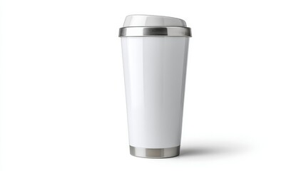 Stylish white tumbler with metal lid, perfect for hot and cold beverages onthego