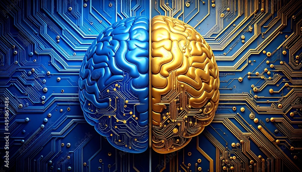 Poster human brain circuitry merging with ai a surreal visualization