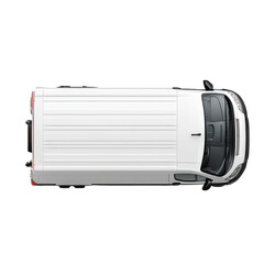 Top view of a white delivery van parked, showcasing its spacious cargo area and modern design, ideal for transport and logistics purposes. on transparent background