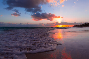 Beautiful beach at sunset showcasing colorful skies, Dominican Republic