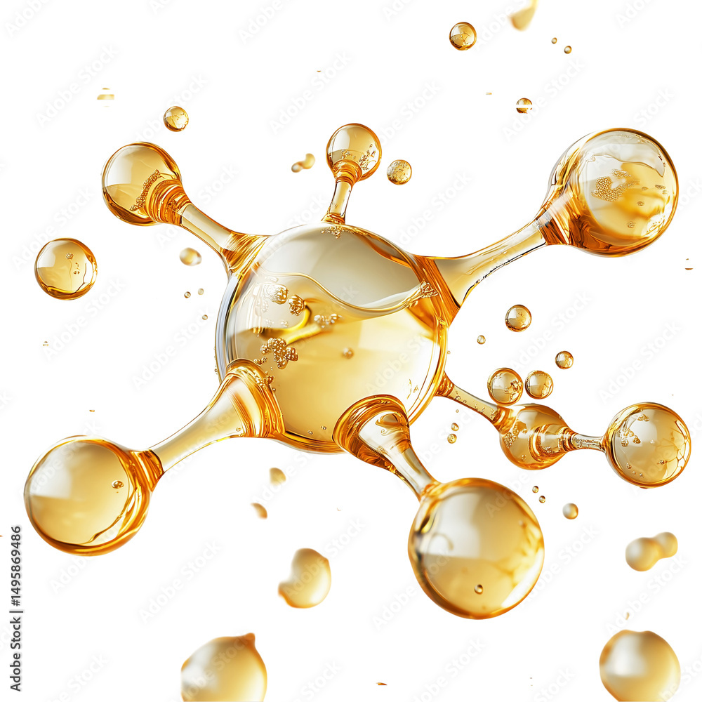 Aufkleber golden liquid molecule structure science concept rendering background isolated on transparent backgr