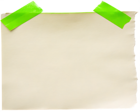 Blank Beige Paper Note with Green Tape Corners Ready for Your Message