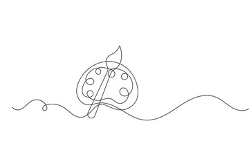 Paint palette brush icon continuous one line drawing outline  vector design
