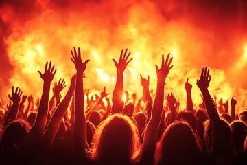 Silhouette of audience hands raised in joy at a concert