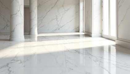 Gleaming white marble floor, intricate veining , stone, glossy