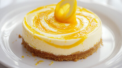 Delicious lemon cheesecake dessert on white plate