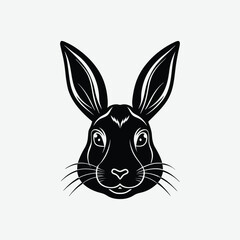 Minimal Bunny Head Silhouette Vector – Cute Rabbit Face Outline on White Background