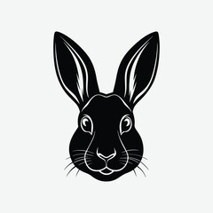 Minimal Bunny Head Silhouette Vector – Cute Rabbit Face Outline on White Background