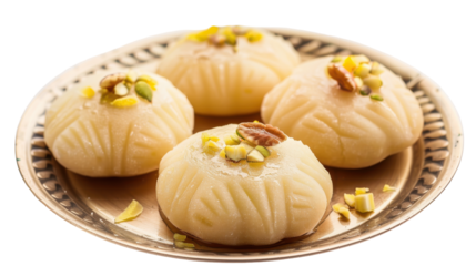 A beautifully arranged platter of traditional Indian sweets garnished with nuts