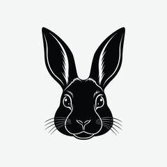 Minimal Bunny Head Silhouette Vector – Cute Rabbit Face Outline on White Background