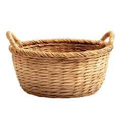 Obraz premium A rustic woven basket with natural texture and handles, crafted from dried reeds, creating a warm and inviting aesthetic.