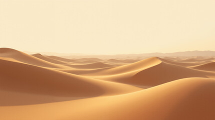 The image shows a desert landscape with sand dunes and mountains in the background. The image is animated