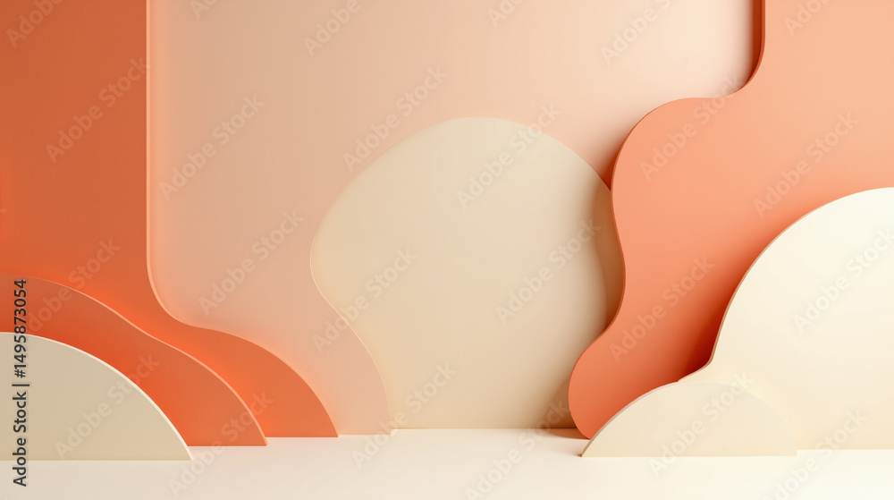 Poster the image shows a pink and white abstract background with curved shapes