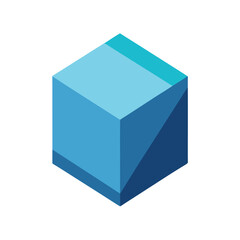 Isometric illustration of a geometric blue cube with layered design and subtle shadows