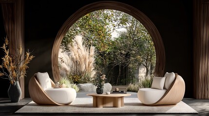 Tranquil, modern Asian-style interior space.  Relaxing, natural light, comfortable seating