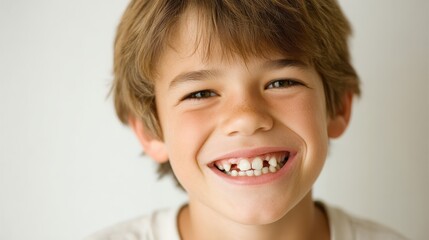 Closeup of boy proudly holding a recently lost tooth, childhood milestone