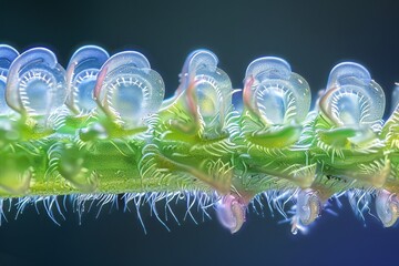 Extreme Macro View of a Tiny Insect's Feet Gripping a Green Blade of Grass with Detail Varient 4