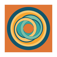 Abstract circular design with interlocking rings in earthy tones and retro color palette